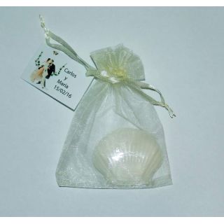 Jabón forma de concha en bolsa con tarjeta