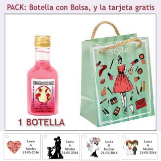 Botellita de Licor de Fresas con Nata con bolsa y tarjeta