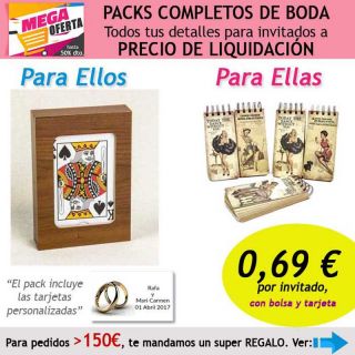 Pack completo “Super-Ahorro” de regalos para invitados (hombres y mujeres), con bolsas y tarjetas